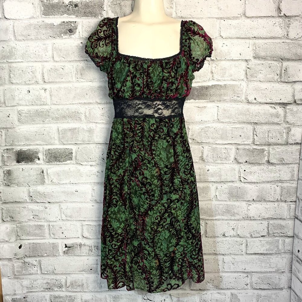 Vintage 90s Bisou Bisou Michele Bohbot Velvet Burnout Babydoll Milkmaid Dress